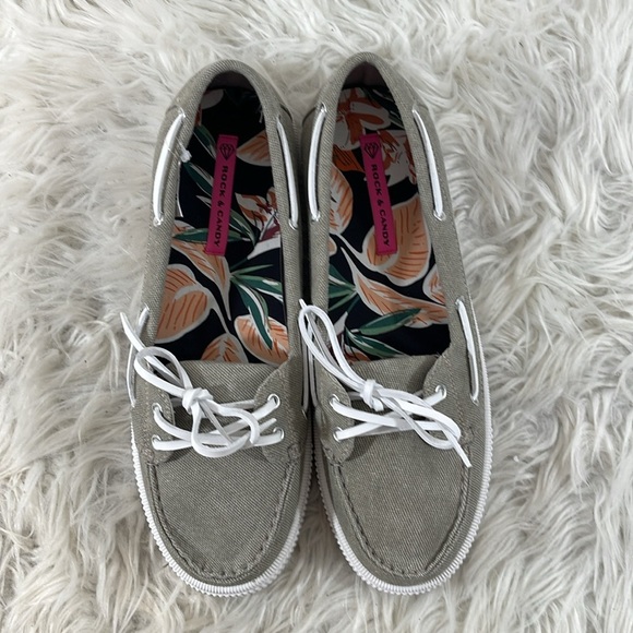 ROCK & CANDY Duffy Gray Canvas Boat Slip On Loafers Shoes Size 11 NEW - Picture 2 of 11